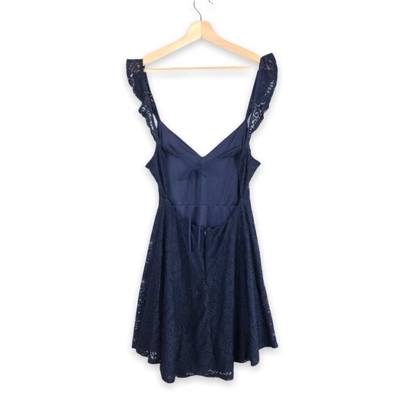 Lulus Absolutely Adorable Lace Backless Skater Dress Navy Size Medium - Picture 4 of 10